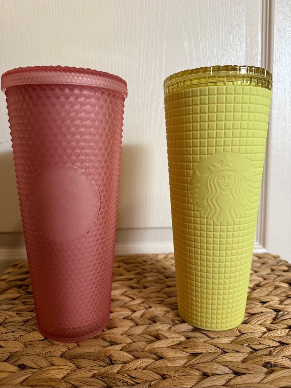 Lot of 2 Starbucks Tumblers Meadow Yellow Grid & Pink Studded